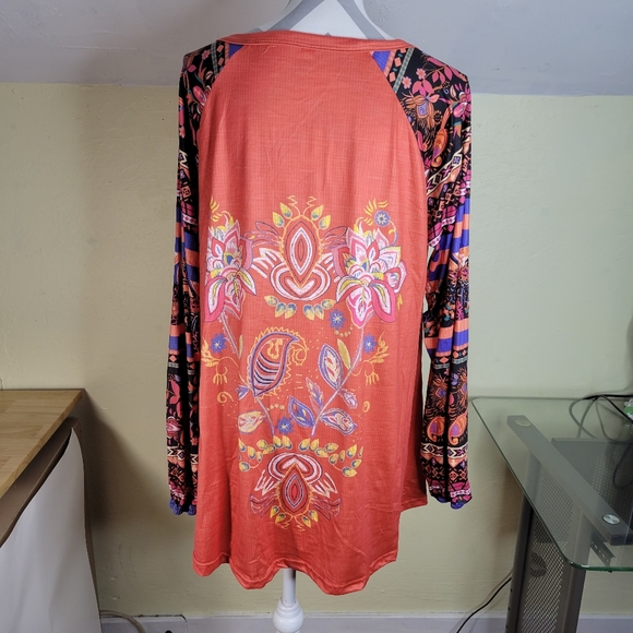 Womans Unbranded Cotton Poly blend Long Sleeve Fun Print Coral/Blue/Black S 3X - Picture 5 of 9